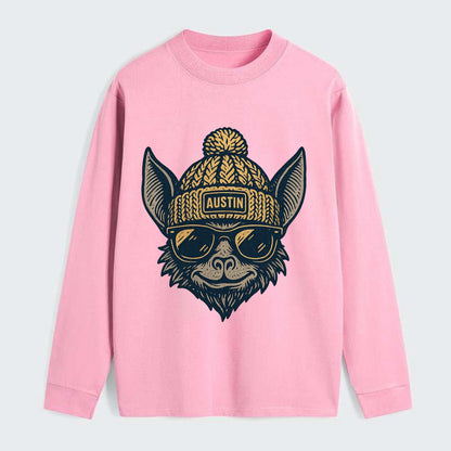 Austin Bat wearing Austin beanie with pom pom and wayfarer sunglasses - Classic Long Sleeve Shirt - Pink