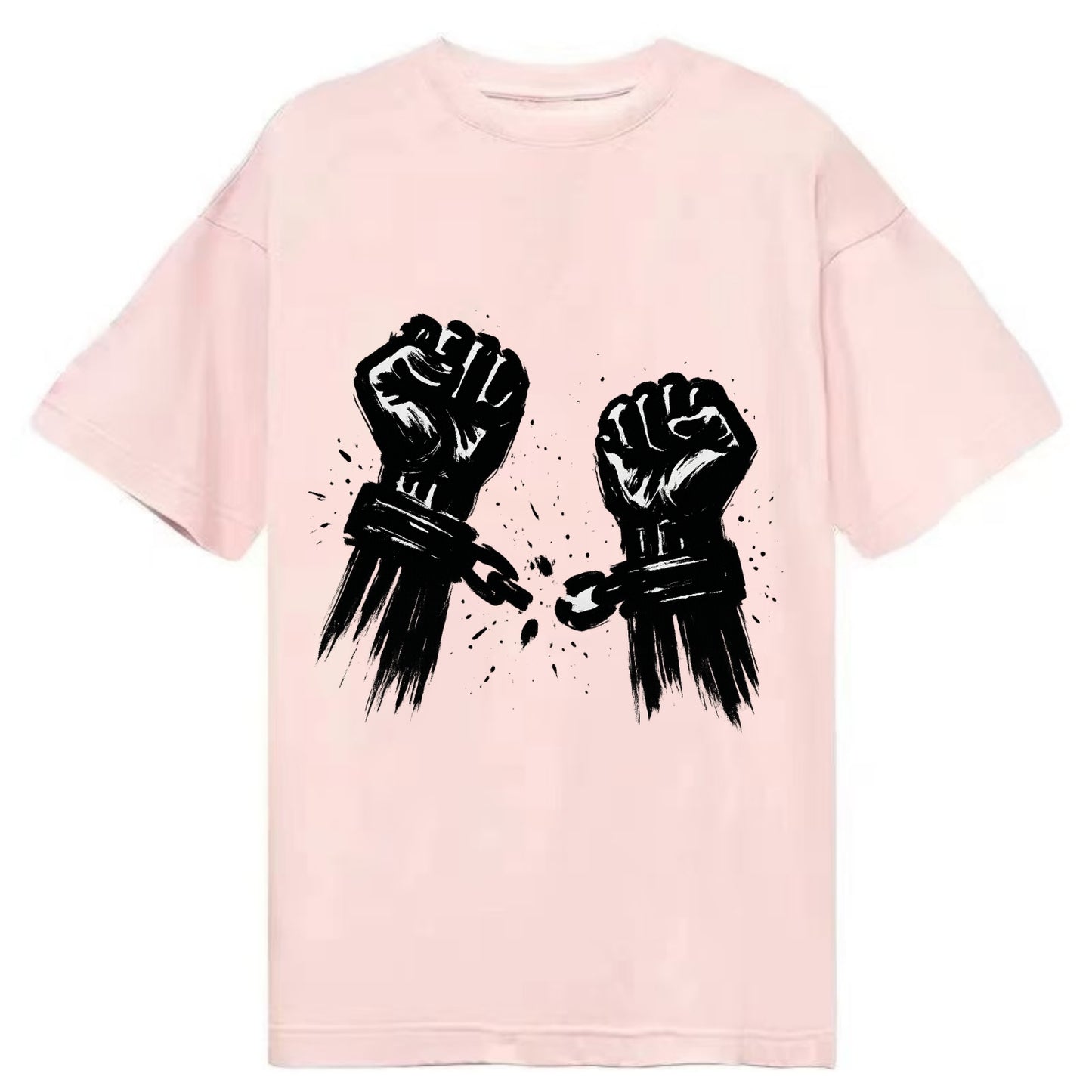 Two raised fists breaking chains - liberation and freedom ink painting - Classic T-shirt - Pink