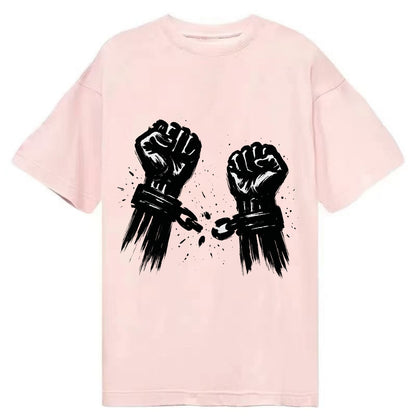 Two raised fists breaking chains - liberation and freedom ink painting - Classic T-shirt - Pink