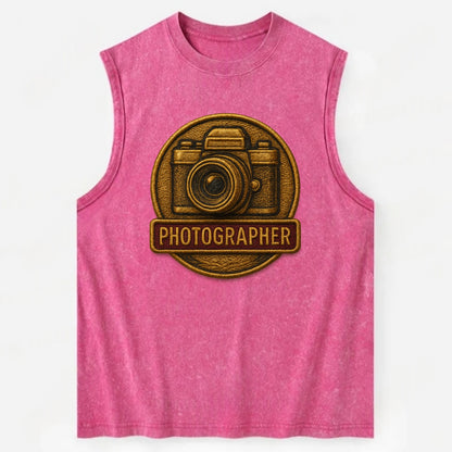 Camera with vintage lens - photographer badge - Vintage Washed Tank - Pink