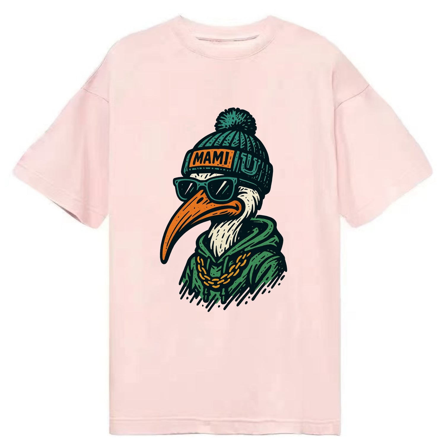 Coral Gables Ibis wearing Miami beanie with U patch - Classic T-shirt - Pink
