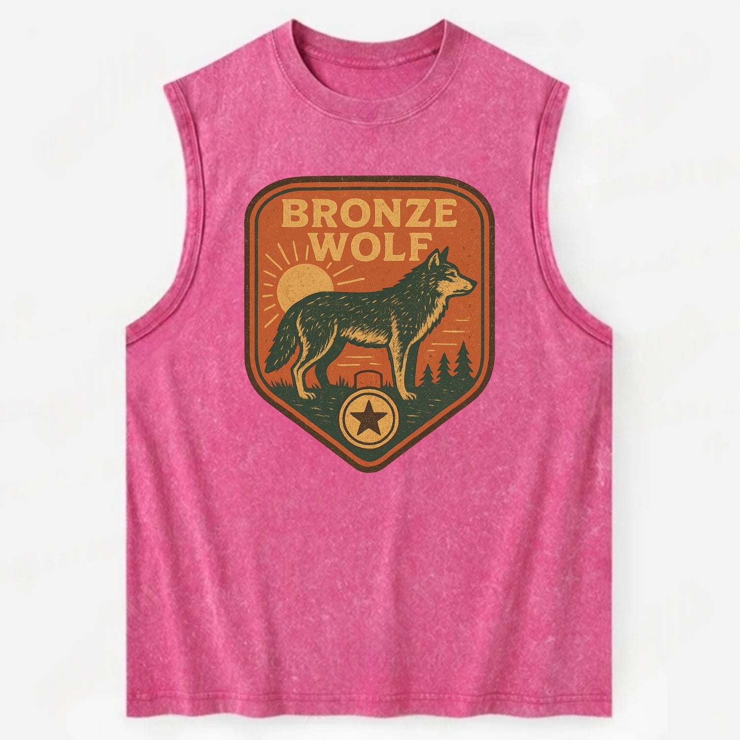 Bronze Wolf Medal  - Vintage Washed Tank - Pink