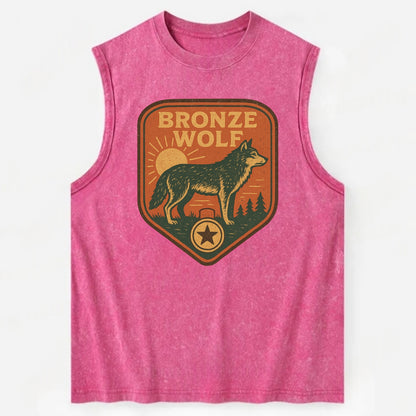 Bronze Wolf Medal  - Vintage Washed Tank - Pink