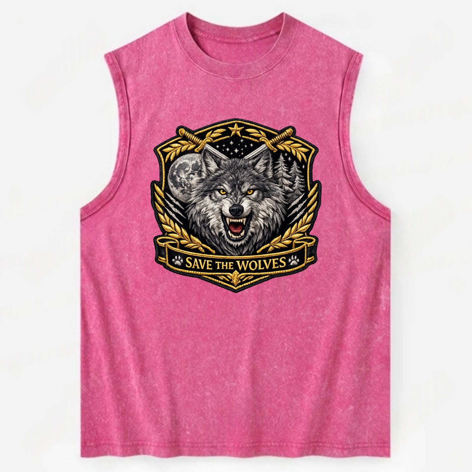SAVE THE WOLVES - wolf moon in gray , predator protection - Vintage Washed Tank - Pink