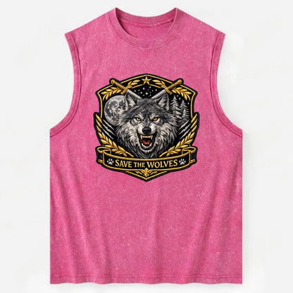 SAVE THE WOLVES - wolf moon in gray , predator protection - Vintage Washed Tank - Pink