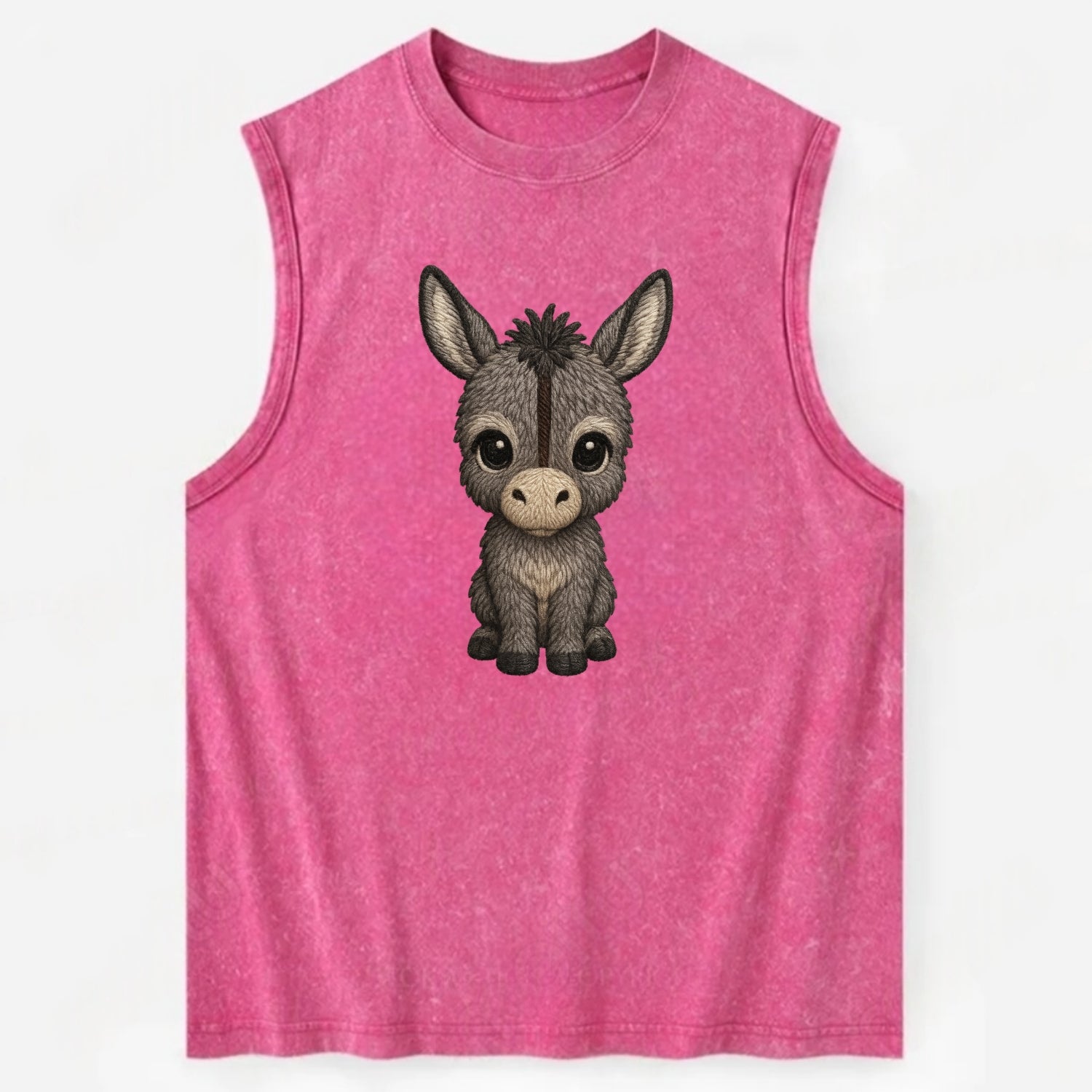 Baby Donkey Foal - gray fluffy, long ears, dark stripe, gentle eyes, - Vintage Washed Tank - Pink