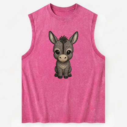 Baby Donkey Foal - gray fluffy, long ears, dark stripe, gentle eyes, - Vintage Washed Tank - Pink