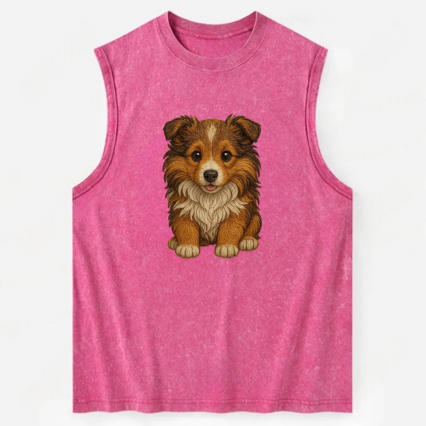 Baby Shetland Sheepdog Puppy - mini collie look, flowing mane, intelligent - Vintage Washed Tank - Pink