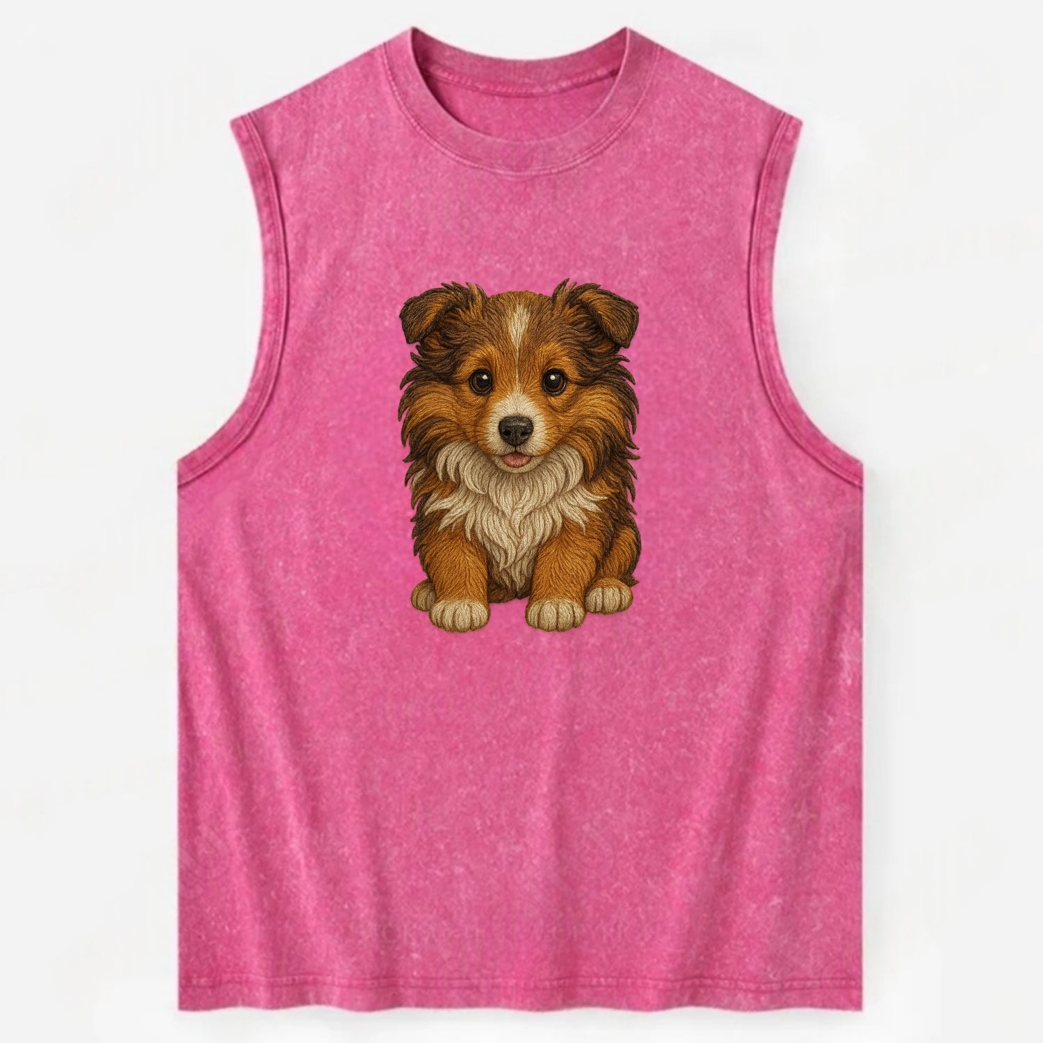 Baby Shetland Sheepdog Puppy - mini collie look, flowing mane, intelligent - Vintage Washed Tank - Pink