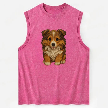 Baby Shetland Sheepdog Puppy - mini collie look, flowing mane, intelligent - Vintage Washed Tank - Pink