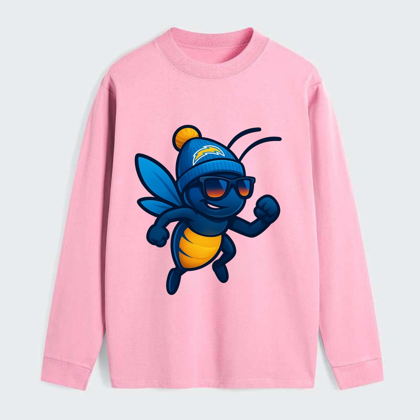 LA Lightning Bug wearing Chargers powder blue and gold beanie with pom - Classic Long Sleeve Shirt - Pink