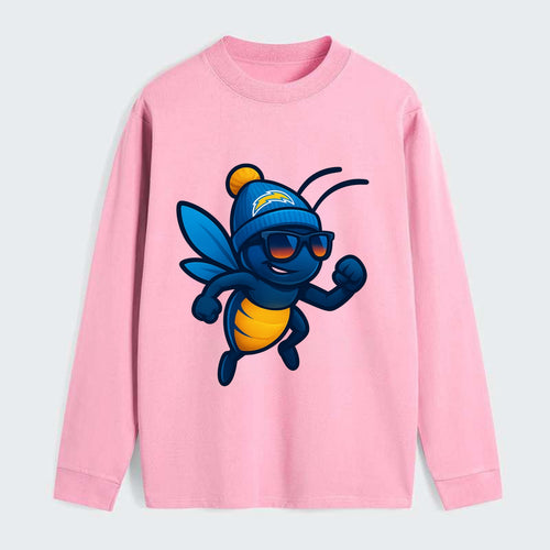 LA Lightning Bug wearing Chargers powder blue and gold beanie with pom - Classic Long Sleeve Shirt