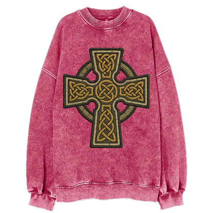 Celtic Cross  - Vintage Sweatshirt - Pink