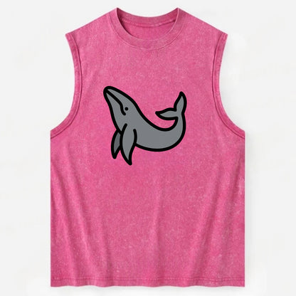 Humpback Whale - Gray breaching pose flat side profile - Vintage Washed Tank - Pink