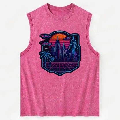 Cyberpunk City - Vintage Washed Tank - Pink