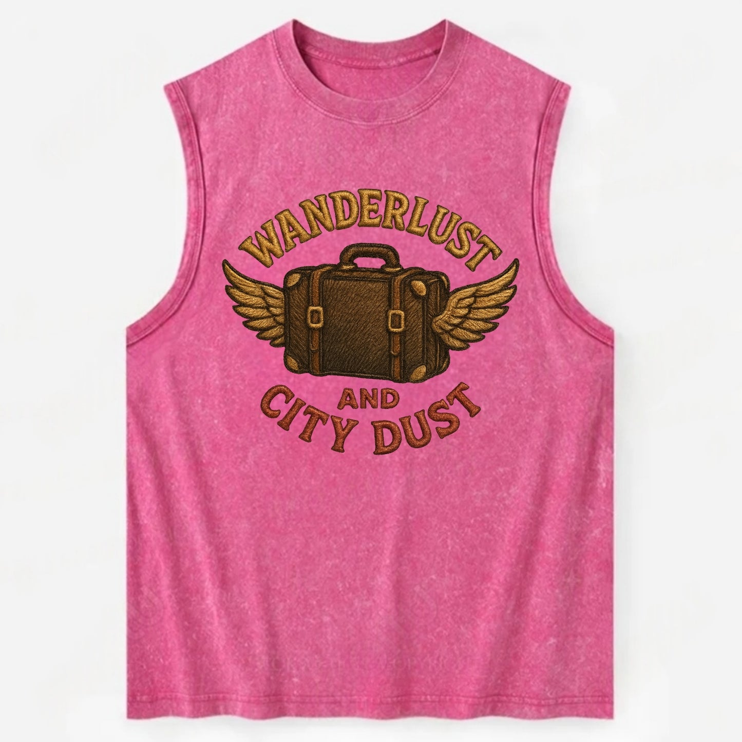 Wanderlust And City Dust  - Vintage Washed Tank - Pink
