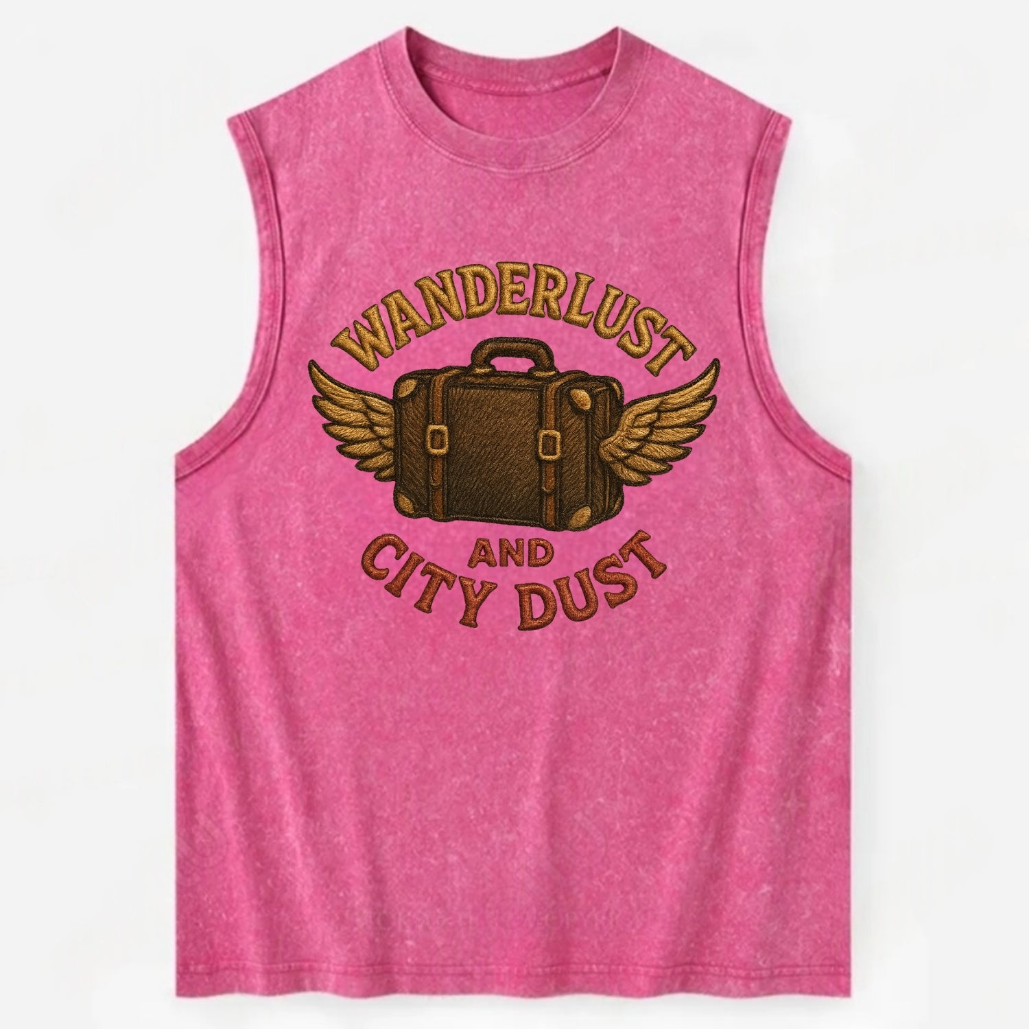 Wanderlust And City Dust  - Vintage Washed Tank - Pink