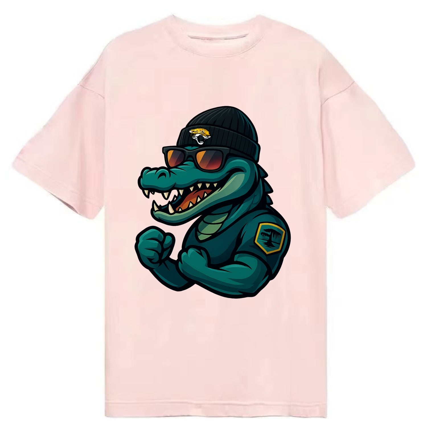 Jacksonville Alligator wearing Jaguars beanie with swamp patch and wayfarer - Classic T-shirt - Pink