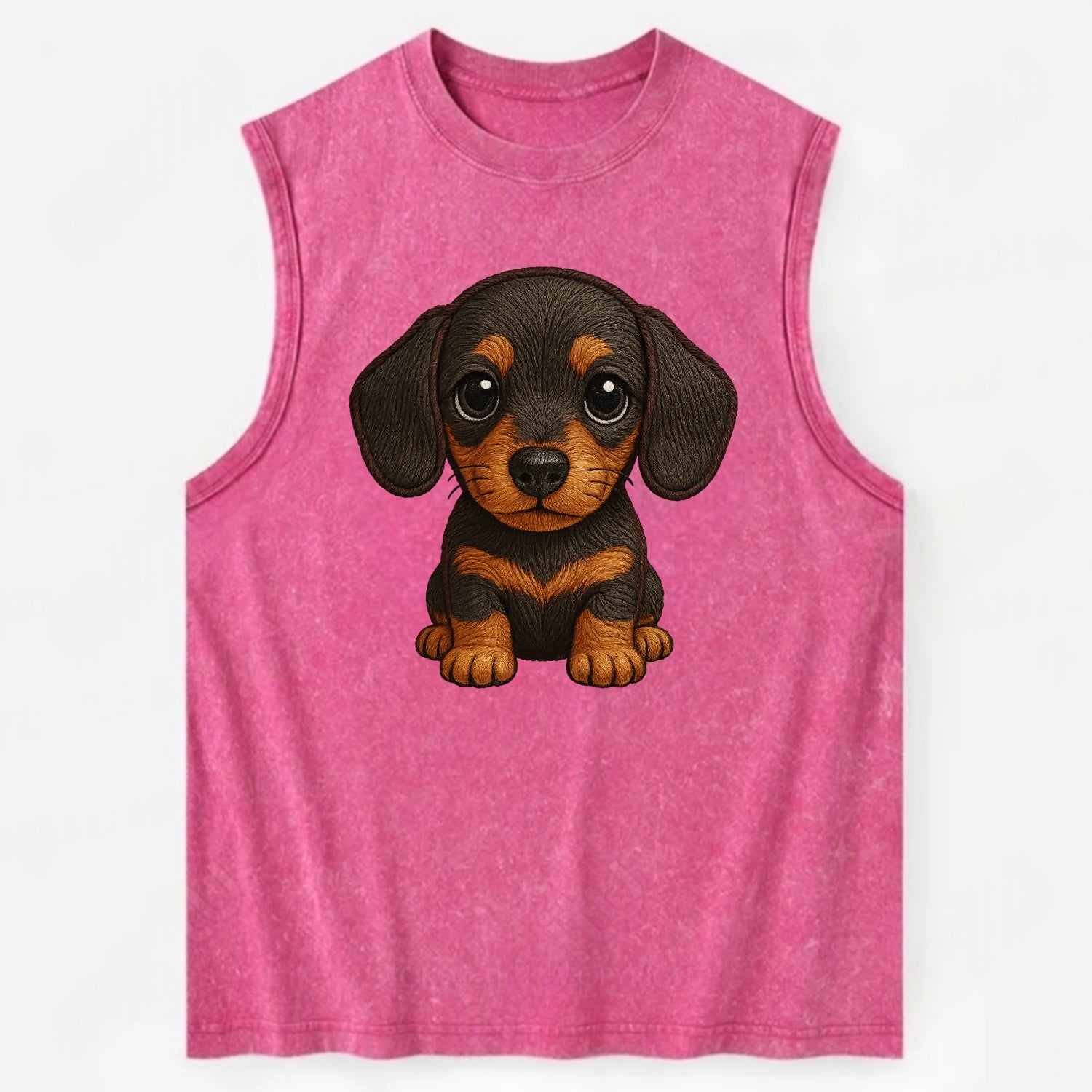 Baby Dachshund Puppy - long body, short legs, floppy ears, curious eyes, - Vintage Washed Tank - Pink