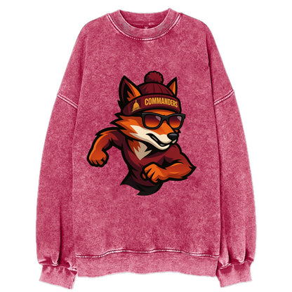 Washington Fox wearing Commanders beanie with Capitol patch and wayfarer - Vintage Sweatshirt - Pink