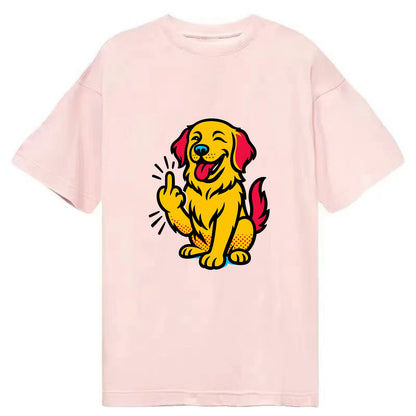 Golden Retriever with happy smile and golden coat, fluffy paw raised - Classic T-shirt - Pink