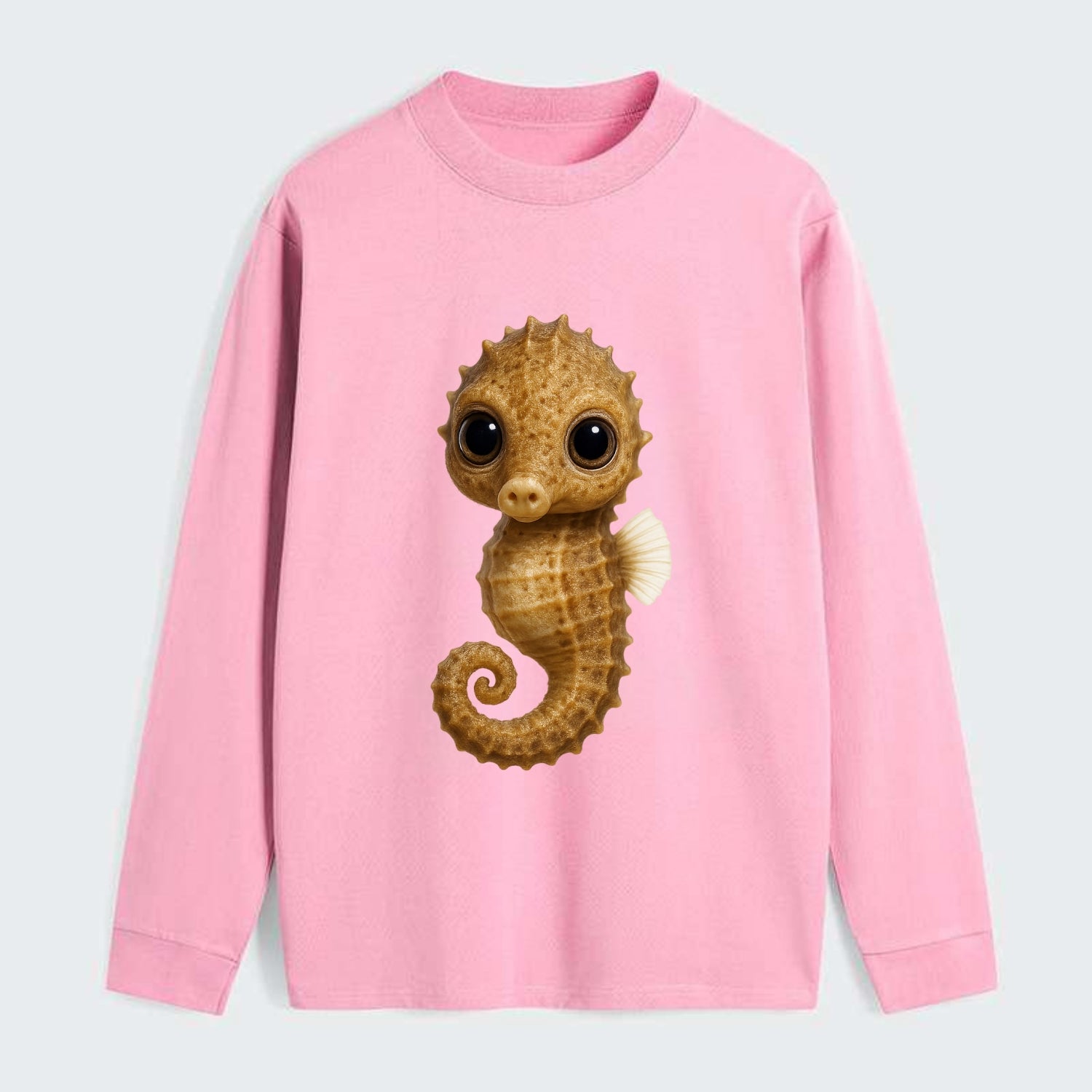 Baby Seahorse - curled tail, snout, large eyes, front-facing, delicate - Classic Long Sleeve Shirt - Pink