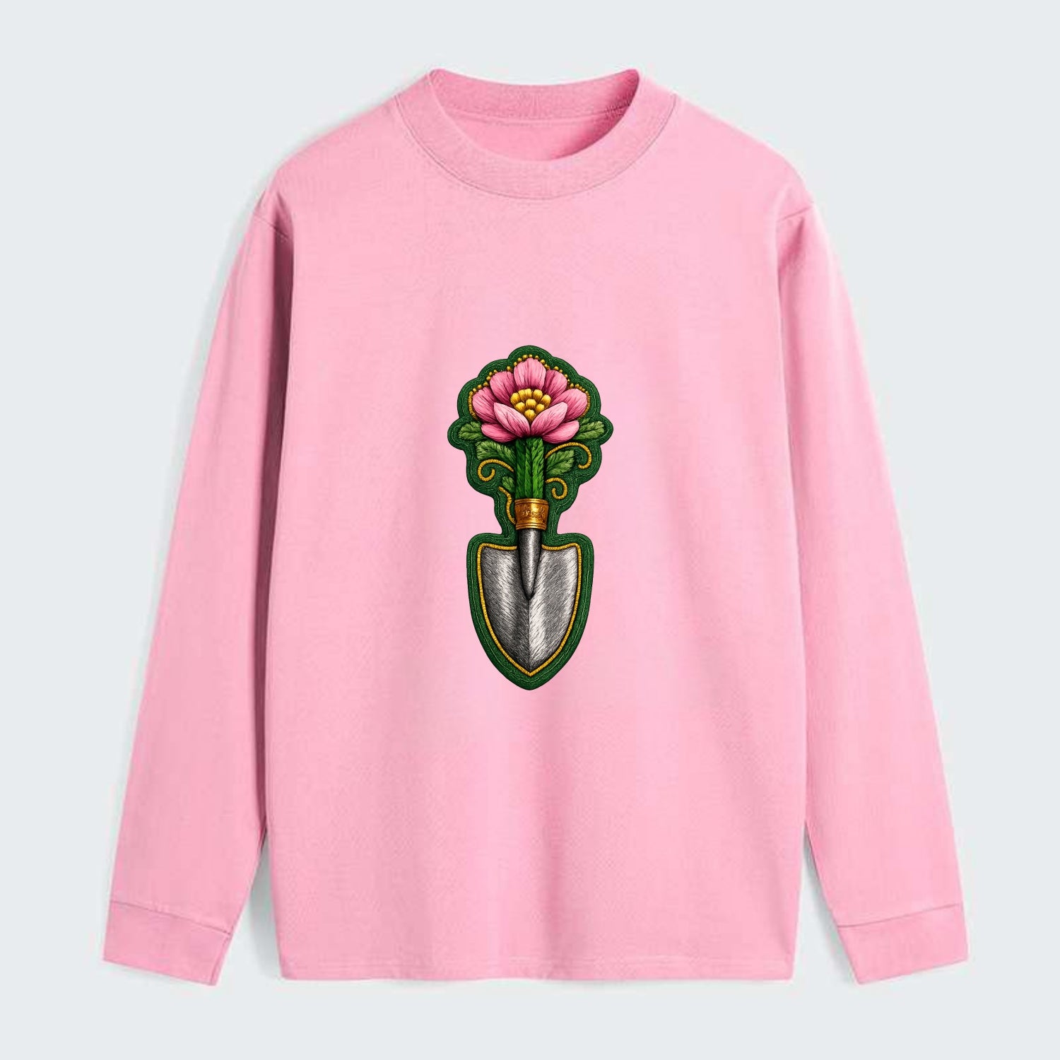 Embroidered patch design - GARDENING TROWEL FLOWER - garden tool with - Classic Long Sleeve Shirt - Pink
