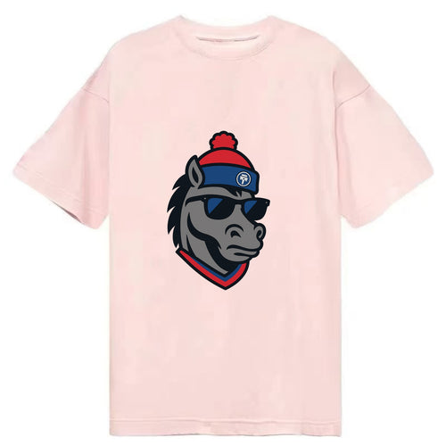 Detroit Stallion wearing Pistons red and blue beanie with piston patch and - Classic T-shirt