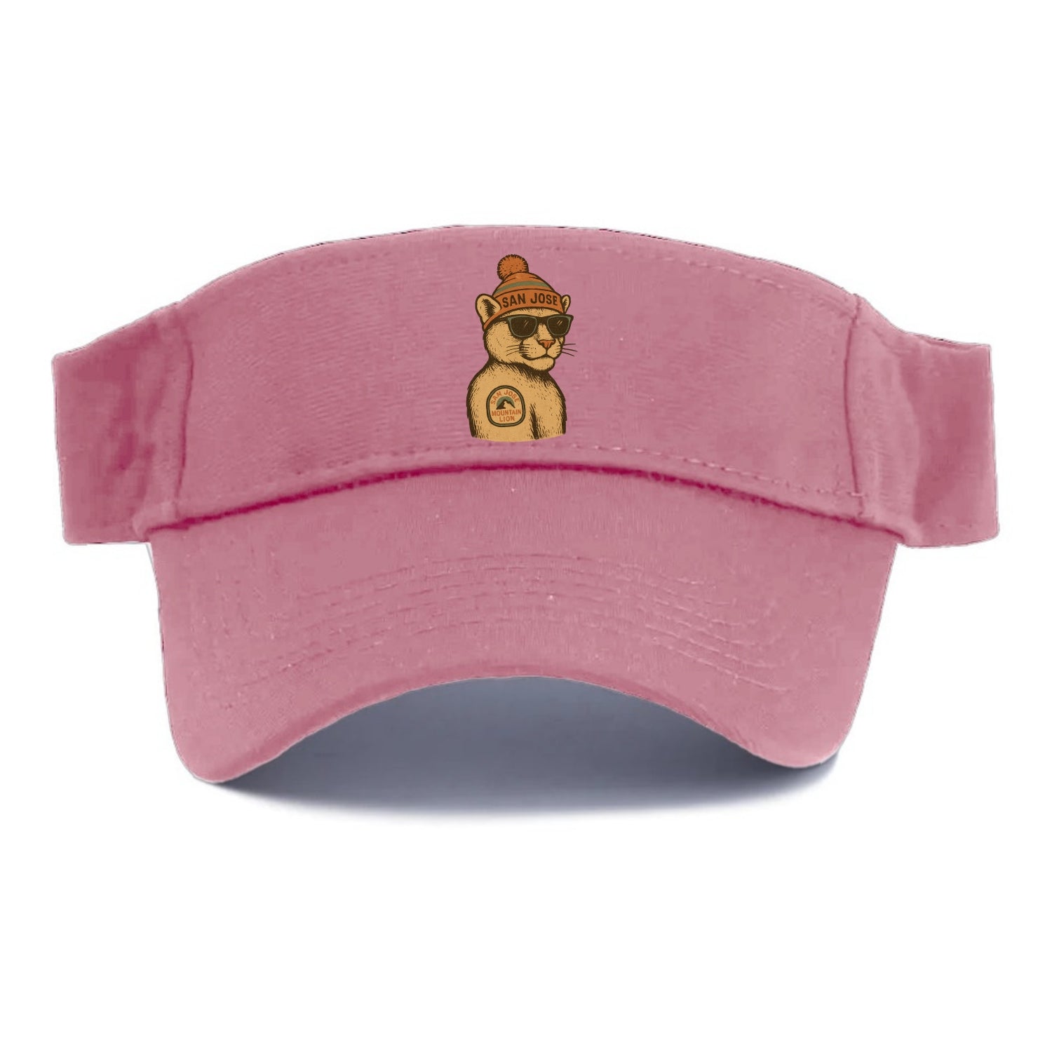 San Jose Mountain Lion wearing San Jose beanie with pom pom and wayfarer sunglasses - Visor - Pink