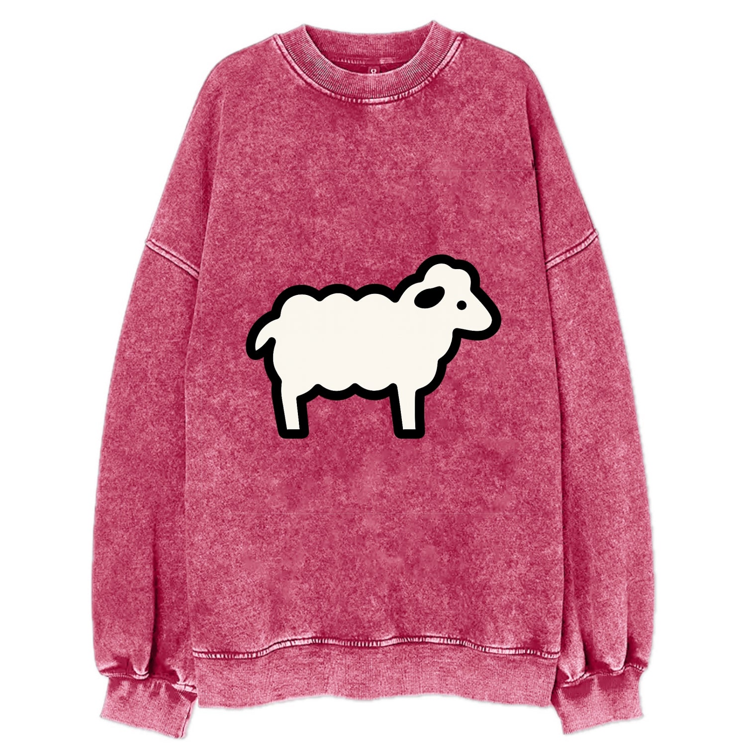 Sheep - White fluffy wool flat side profile - Vintage Sweatshirt - Pink