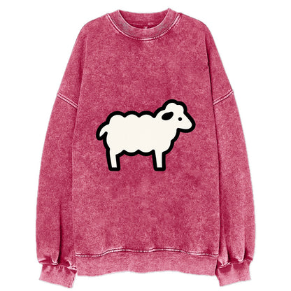 Sheep - White fluffy wool flat side profile - Vintage Sweatshirt - Pink