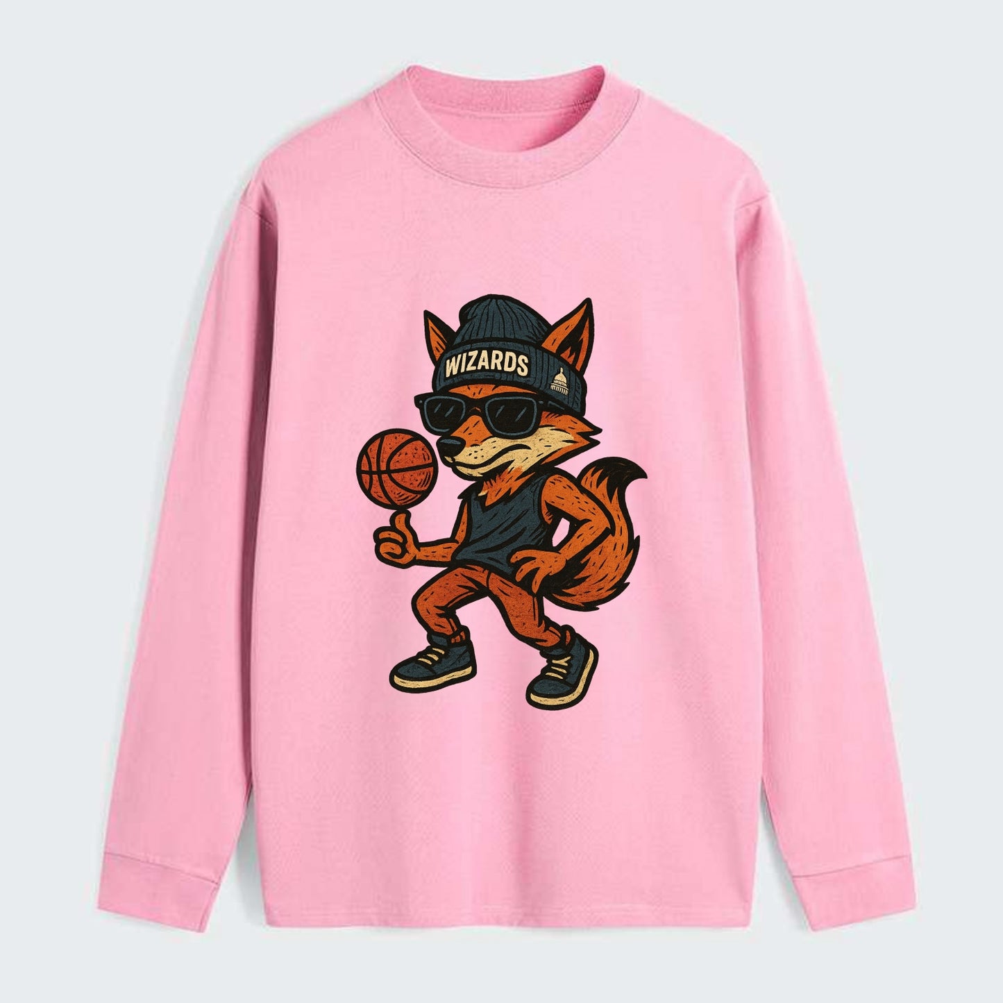 Washington Fox wearing Wizards beanie with capitol patch and wayfarer - Classic Long Sleeve Shirt - Pink