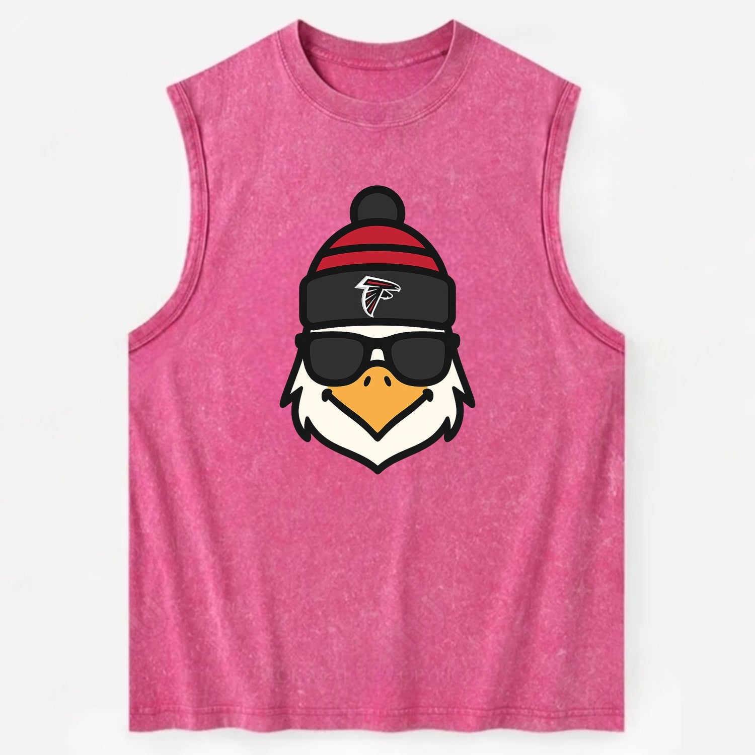 Atlanta Falcon wearing Falcons red and black beanie with pom pom and wayfarer - Vintage Washed Tank - Pink