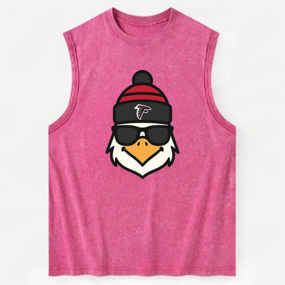 Atlanta Falcon wearing Falcons red and black beanie with pom pom and wayfarer - Vintage Washed Tank - Pink