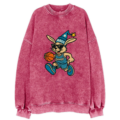 Orlando Rabbit wearing Magic blue and silver beanie with wizard hat and - Vintage Sweatshirt - Pink
