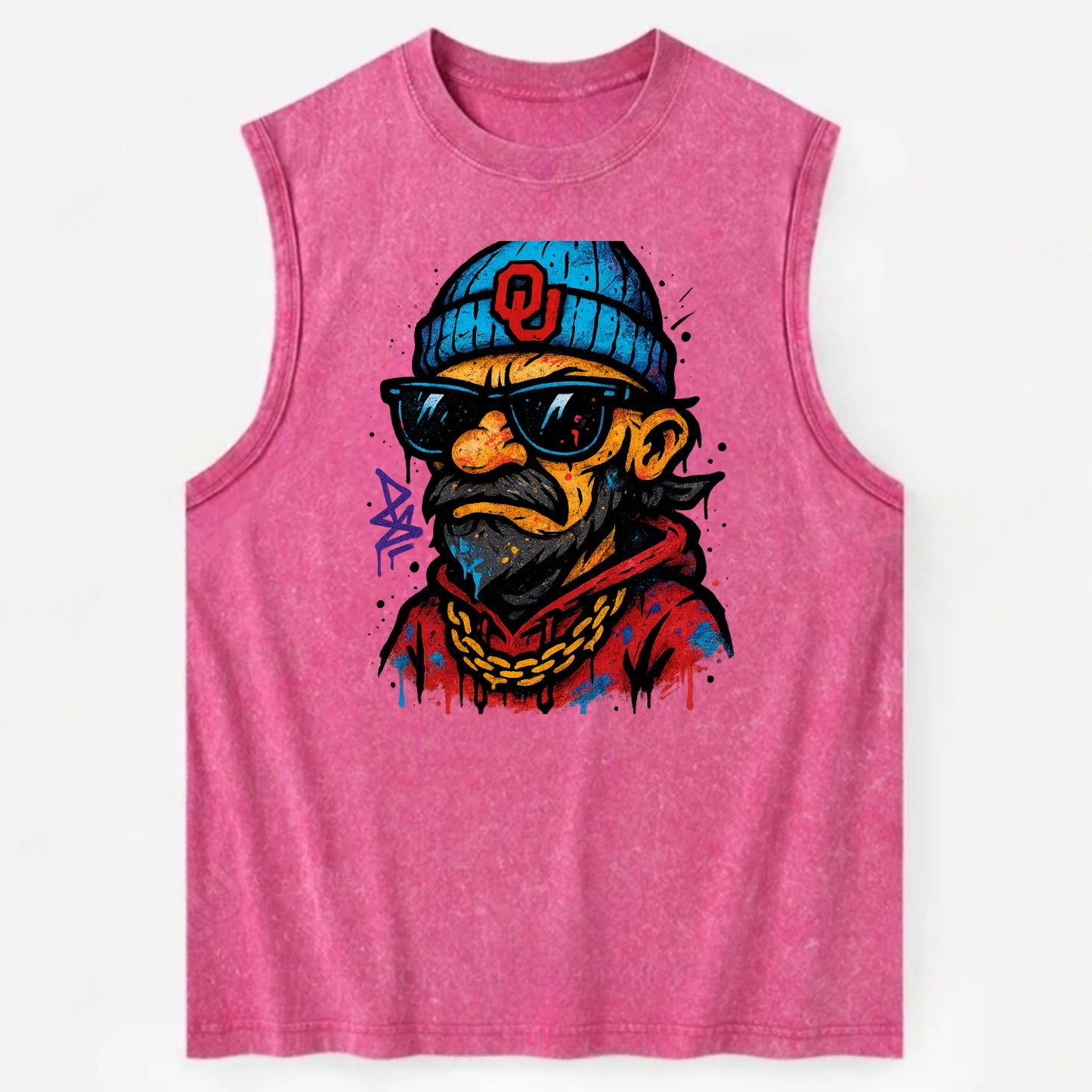 Norman Sooner wearing Oklahoma beanie with OU patch - Vintage Washed Tank - Pink