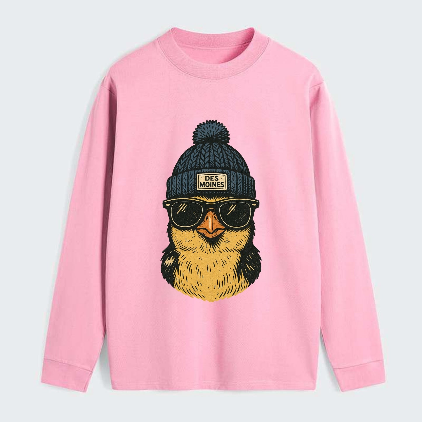Iowa Goldfinch wearing Des Moines beanie with pom pom and wayfarer - Classic Long Sleeve Shirt - Pink