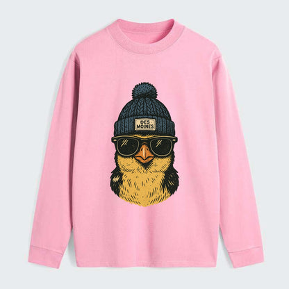 Iowa Goldfinch wearing Des Moines beanie with pom pom and wayfarer - Classic Long Sleeve Shirt - Pink