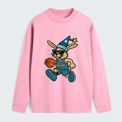 Orlando Rabbit wearing Magic blue and silver beanie with wizard hat and - Classic Long Sleeve Shirt - Pink