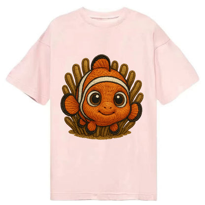 Baby Clownfish - orange with white stripes, big round eyes, front-facing in - Classic T-shirt - Pink
