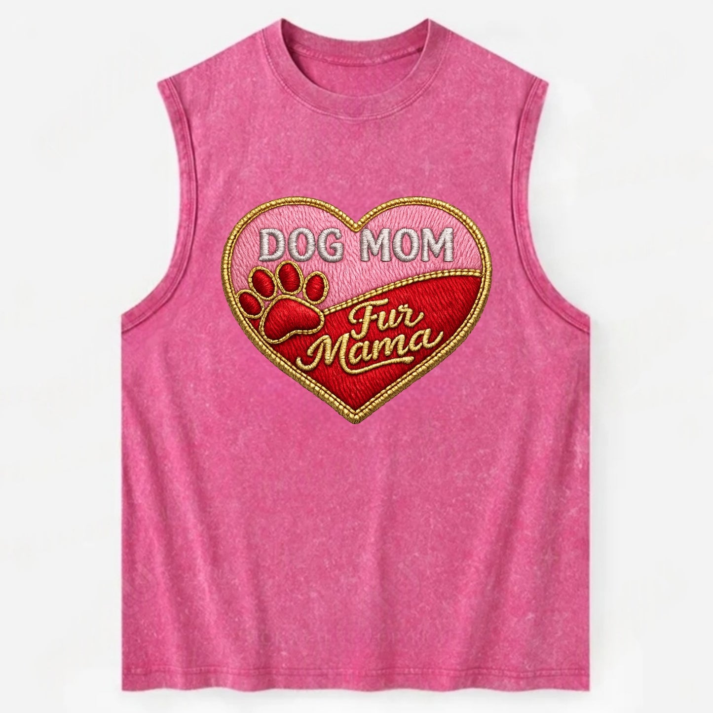 DOG MOM HEART - heart with paw print in pink and red , fur mama - Vintage Washed Tank - Pink
