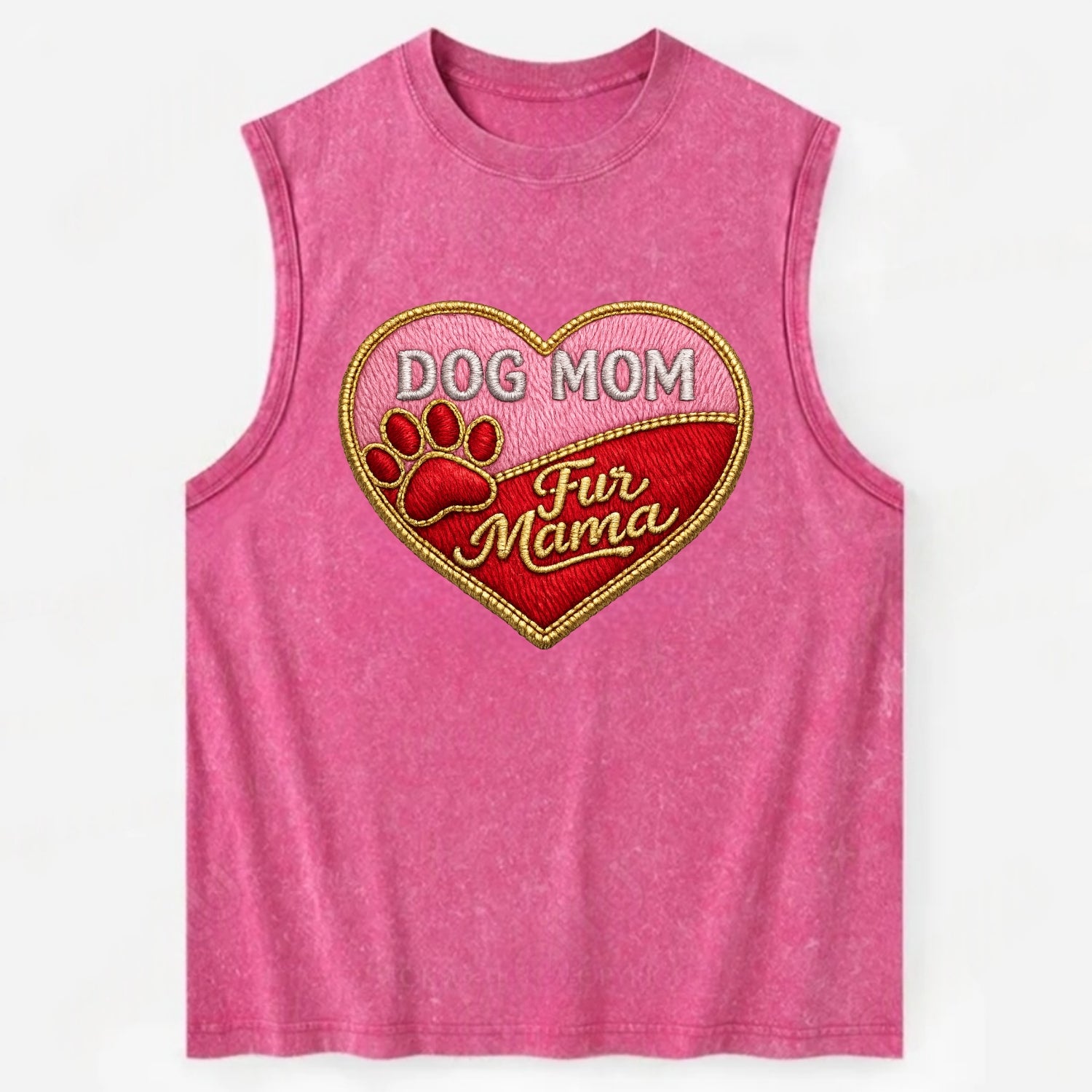 DOG MOM HEART - heart with paw print in pink and red , fur mama - Vintage Washed Tank - Pink