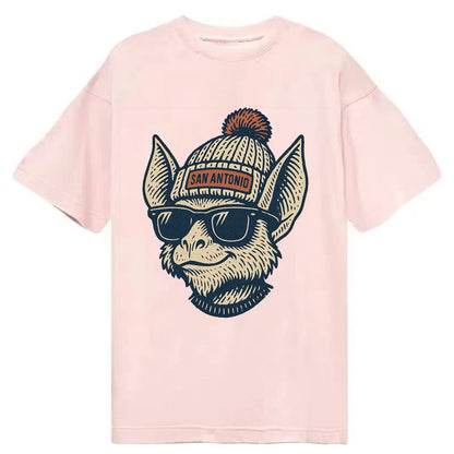 San Antonio Bat wearing San Antonio beanie with pom pom and wayfarer sunglasses - Classic T-shirt - Pink