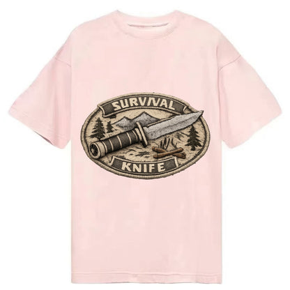 SURVIVAL KNIFE - fixed blade with compass in silver and black , bushcraft - Classic T-shirt - Pink