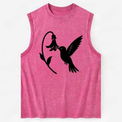 Hummingbird hovering at flower - Vintage Washed Tank - Pink