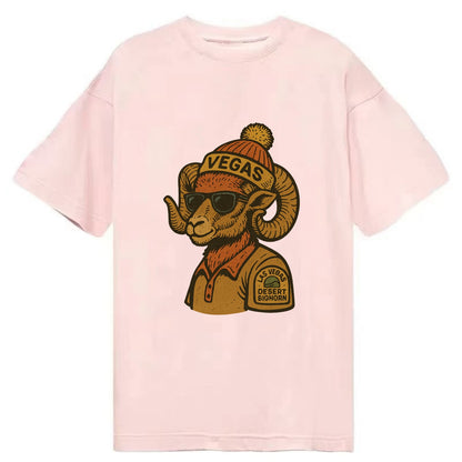 Las Vegas Desert Bighorn wearing Vegas beanie with pom pom and wayfarer sunglasses - Classic T-shirt - Pink