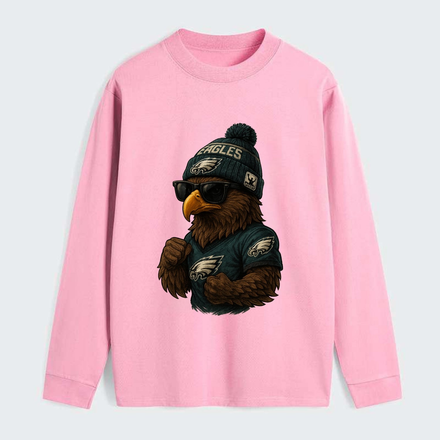 Philly Hawk wearing Eagles beanie with Rocky patch and wayfarer - Classic Long Sleeve Shirt - Pink