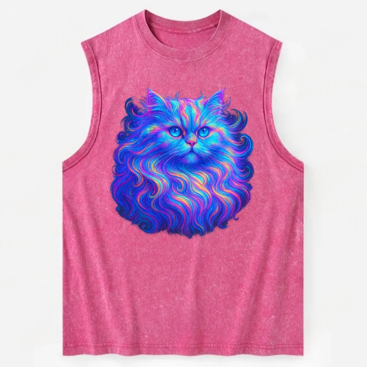 Luxurious Persian cat with flowing fur that refracts into rainbow prisms, - Vintage Washed Tank - Pink