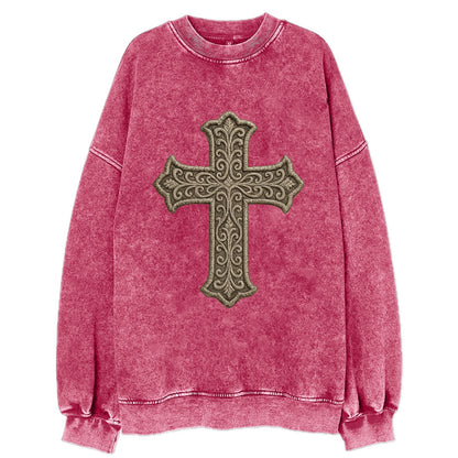 Filigree Cross  - Vintage Sweatshirt - Pink
