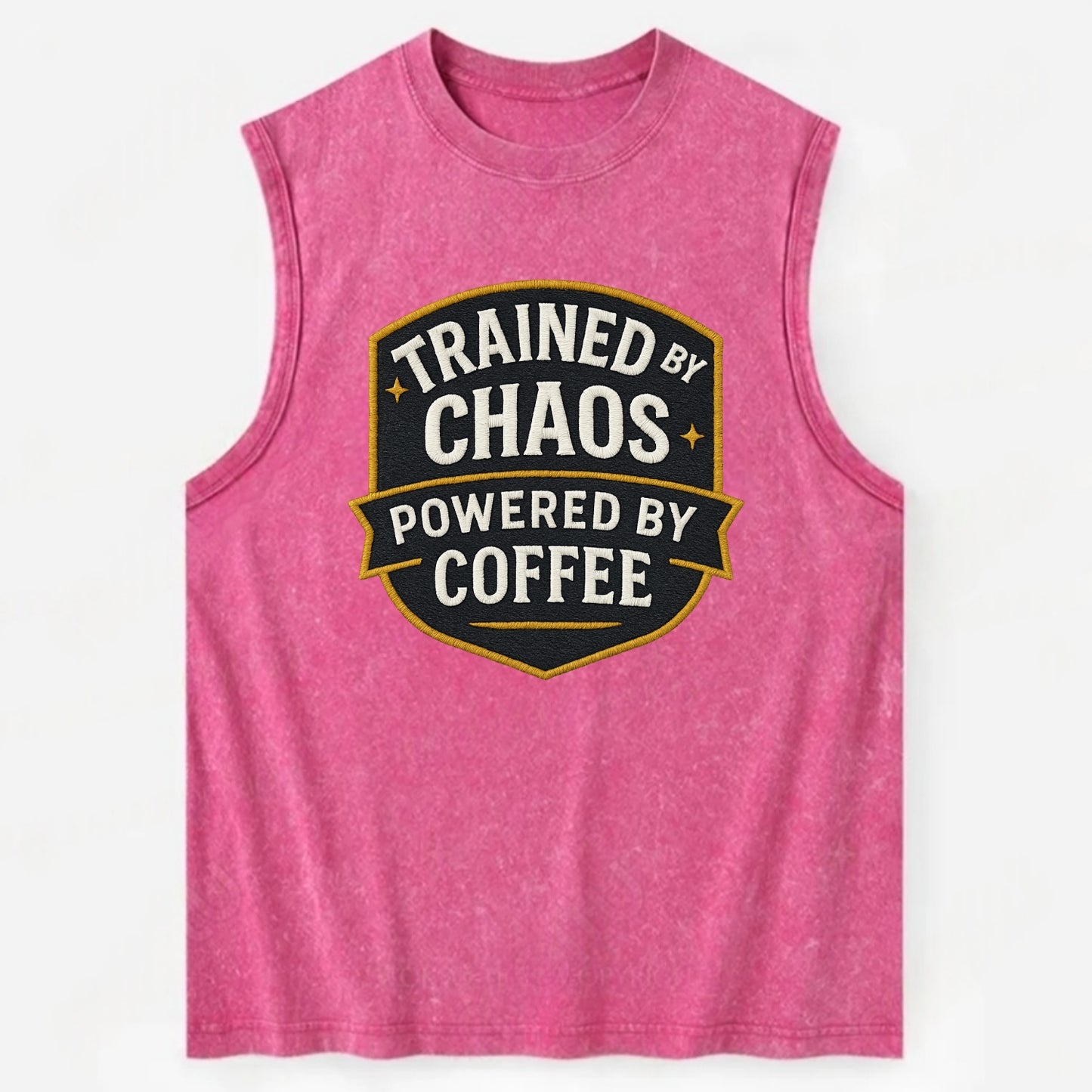 Trained by chaos, powered by coffee - Vintage Washed Tank - Pink